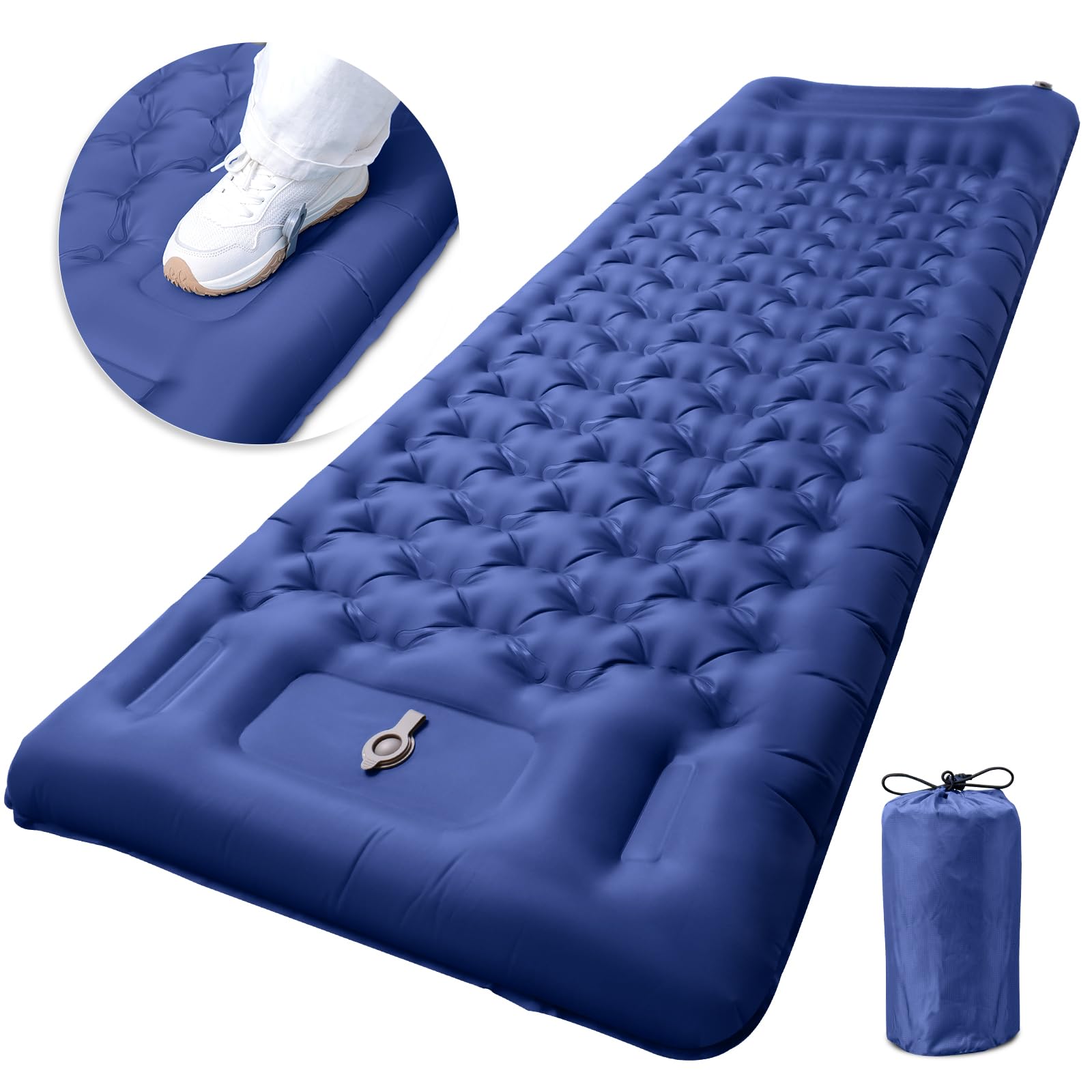 GDREAMT - Almohadilla de dormir inflable para acampar con almohada, grosor extra de 4 pulgadas con bomba integrada, colchón de aire compacto y ultraligero para mochileros, senderismo, tienda de