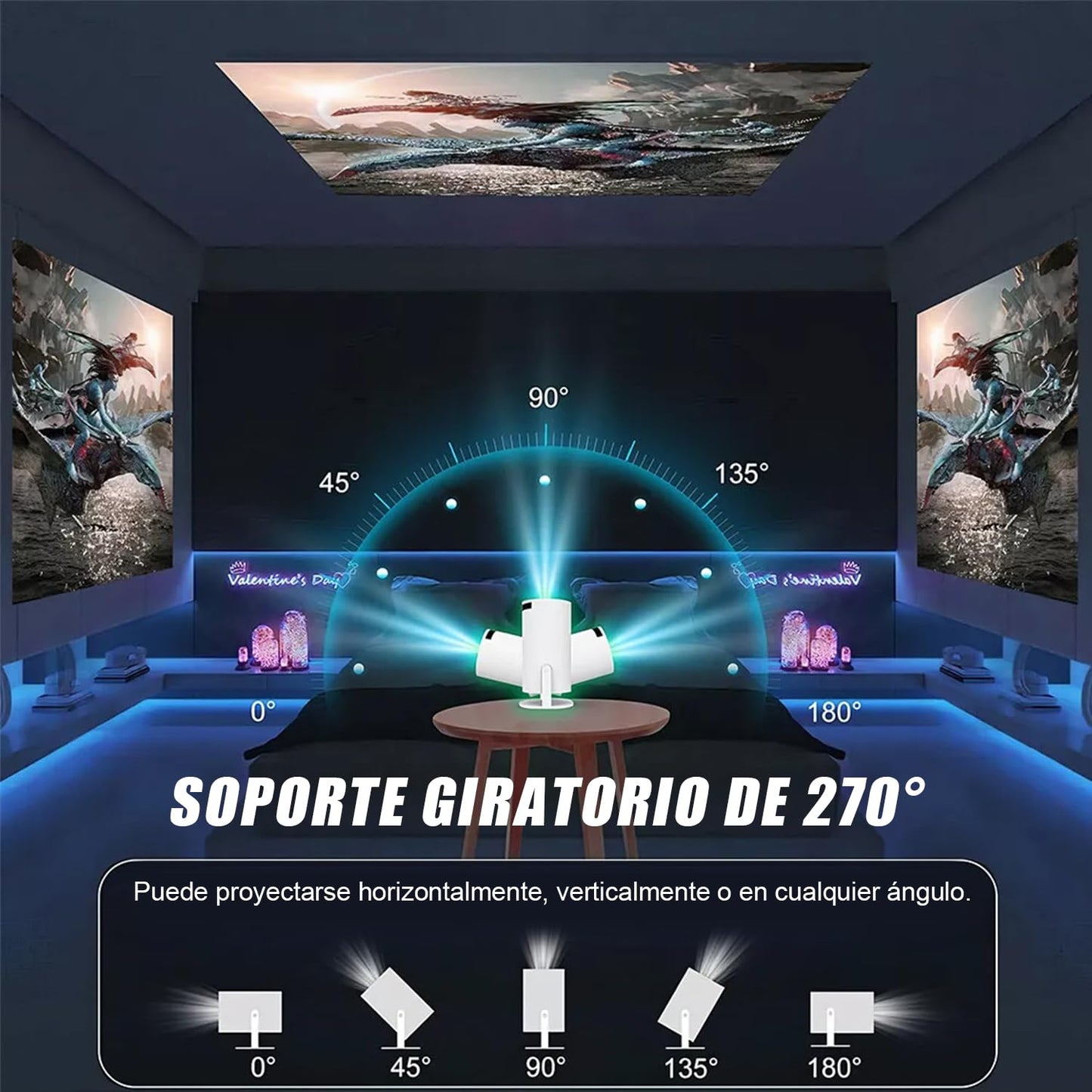 STRDIT Proyector 4k, Mini Proyector Portatil con Android, Proyectores Inteligente 200 ANSI con WiFi 6, BT 5.4, Pantalla de 200 Pulgadas, Giro de 270 Grados, Compatible con HDMI/iOS/Phone/PC/PS