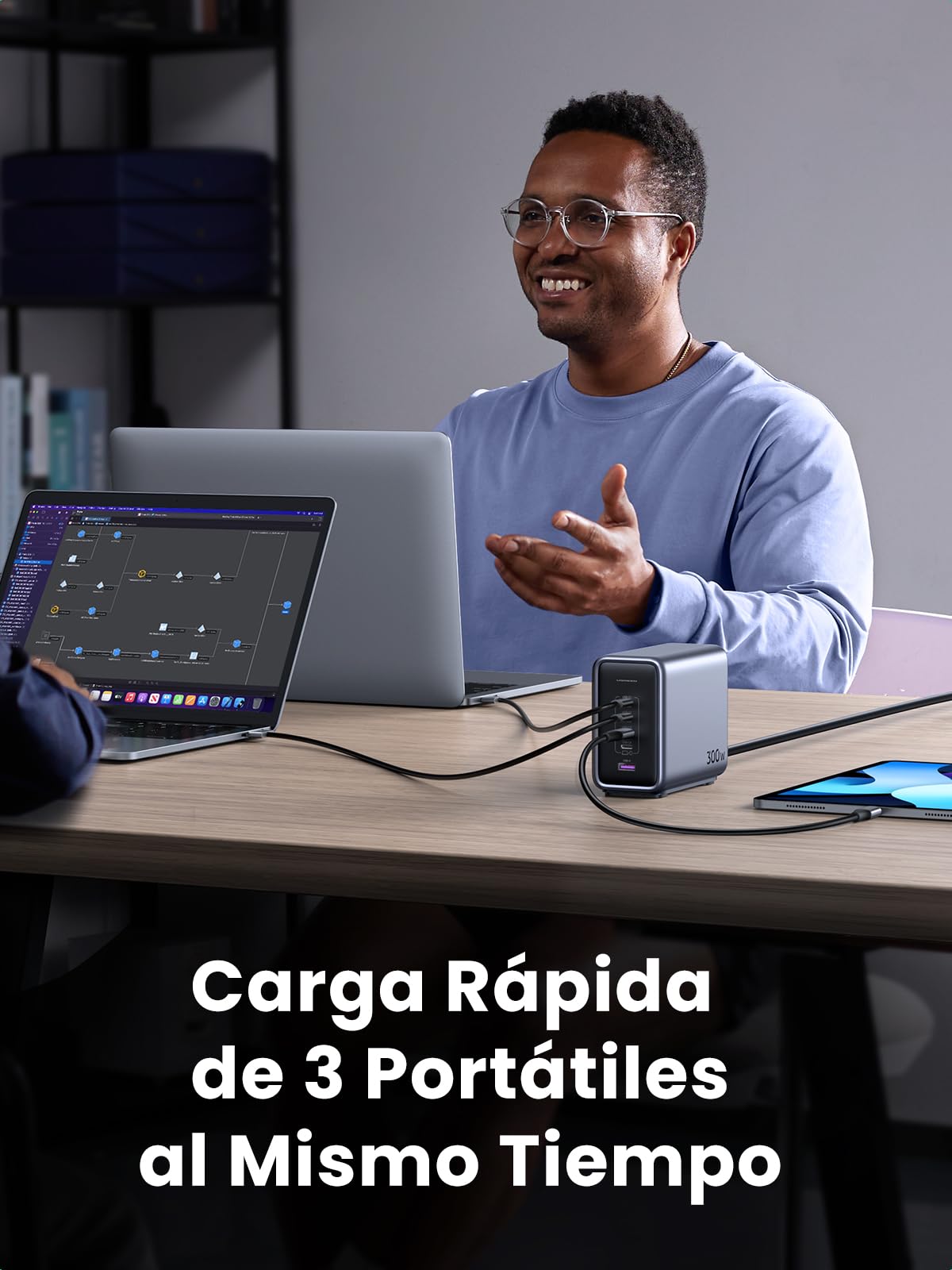 Cargador Tipo C UGREEN Nexode 300W GAN Negro con 5 Puertos Carga Rápida para MacBook, iPhone, Galaxy