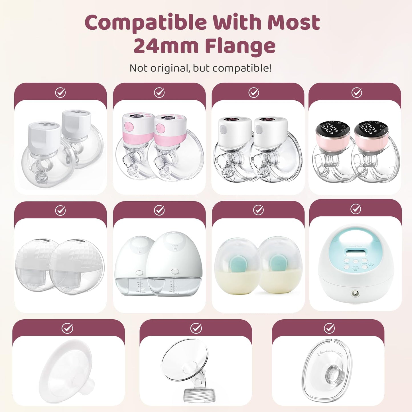 Nursi Luna - Kit de tamaño de brida 3 en 1 con 10 insertos de brida de 13/15/17/19/21 mm, kit de inserción de bridas de silicona para brida o escudo de 24 mm, kit esencial de bombeo para madres
