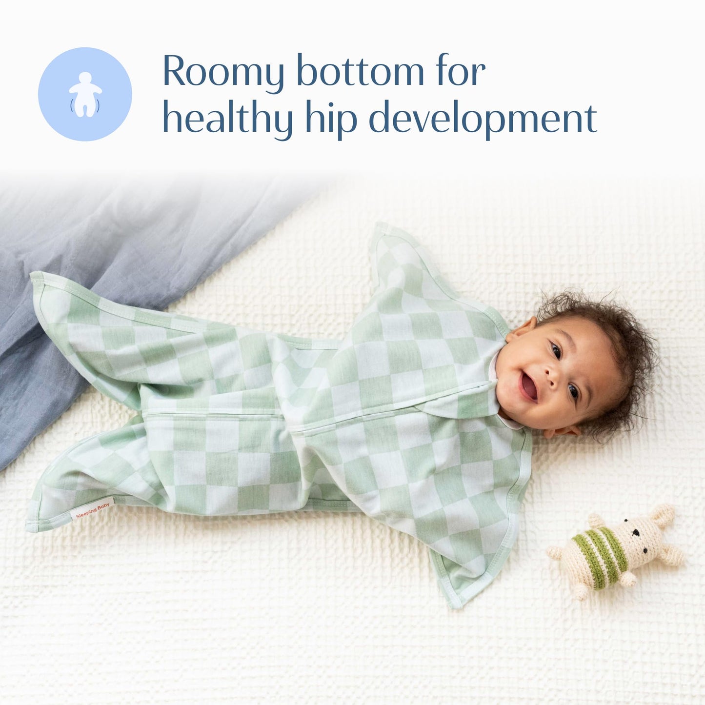 SleepingBaby Zipadee-Zip Transition Swaddle - Manta para bebé con cremallera para envolver, cómoda y acogedora - Manta portátil espaciosa para cambios de pañal fáciles - Verde mar/Azul, Pequeño (4-8