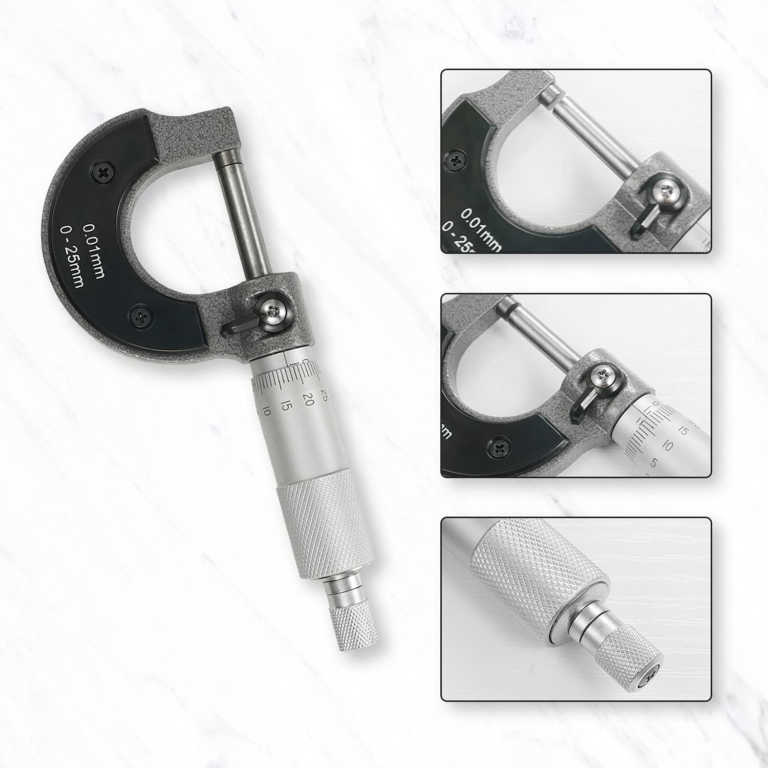 FUMETAX Micrómetro Exterior Preciso Calibrador Herramienta de Medición de Diámetro Exterior Micrómetro de 0-25mm, SW-81390301