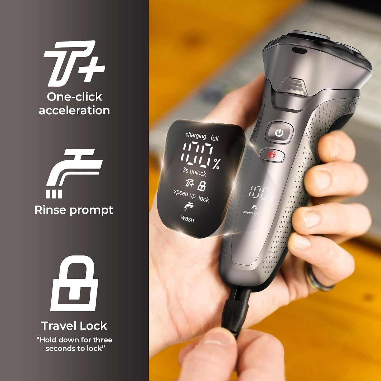 Rategist - Maquinilla de afeitar eléctrica recargable para hombres: afeitadora 3 en 1 para barba/nariz/patillas - Kit de viaje impermeable IPX7 - Cuchillas de velocidad turbo y precisión, plata