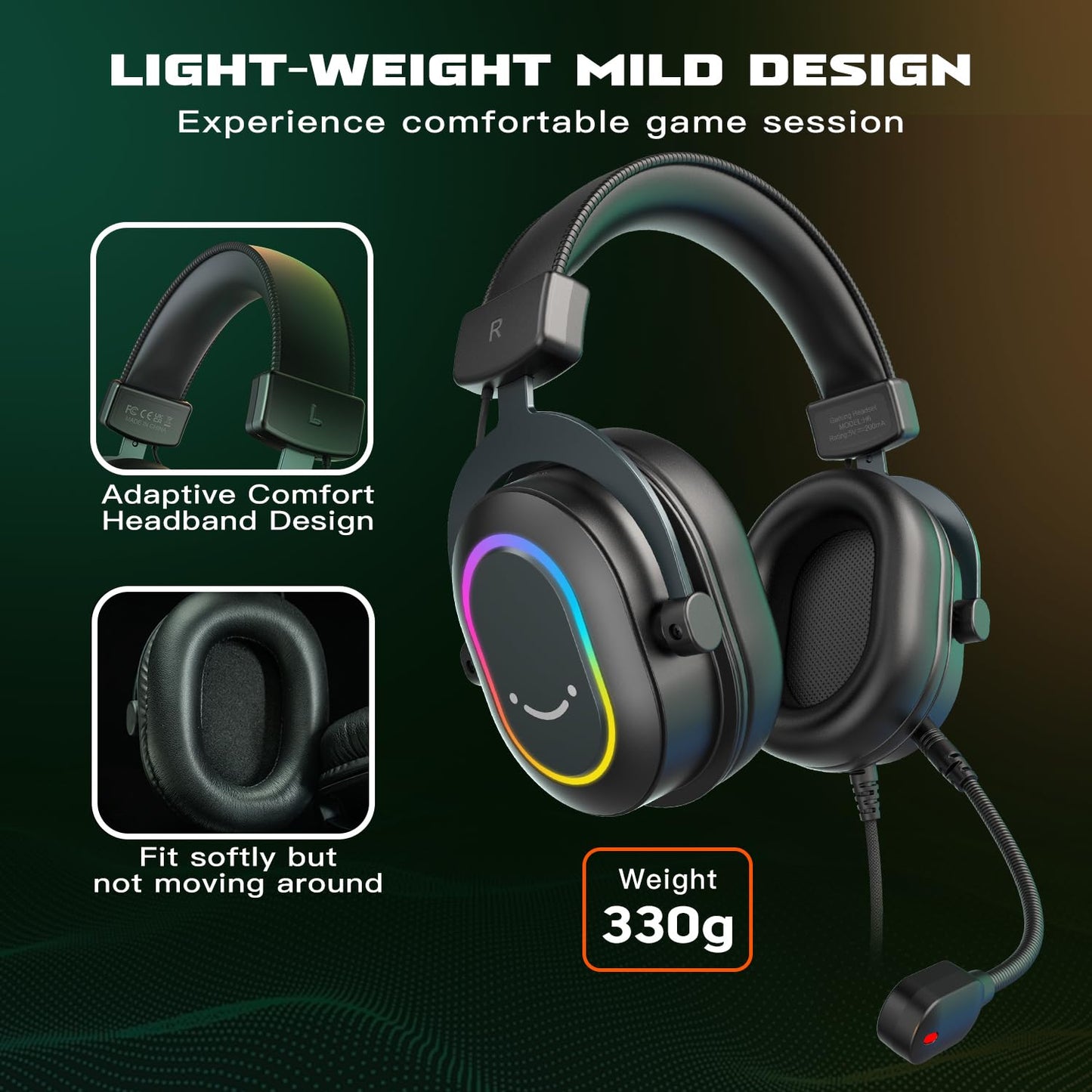 Fifine Gaming Headset for PC-Wired Headphones with Microphone-7.1 Surround Sound Computer USB Headset for Laptop, Streaming Headphones Compatible con PS4/PS5, with EQ Mode, RGB, Soft Ear Pads-H6
