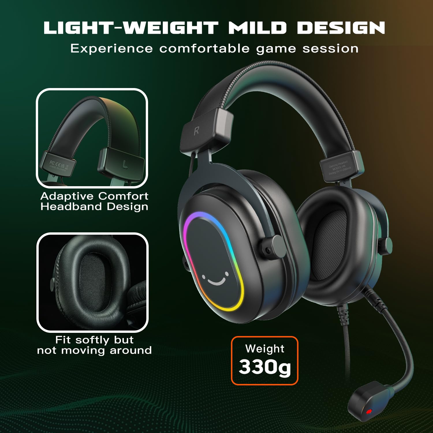 Fifine Gaming Headset for PC-Wired Headphones with Microphone-7.1 Surround Sound Computer USB Headset for Laptop, Streaming Headphones Compatible con PS4/PS5, with EQ Mode, RGB, Soft Ear Pads-H6