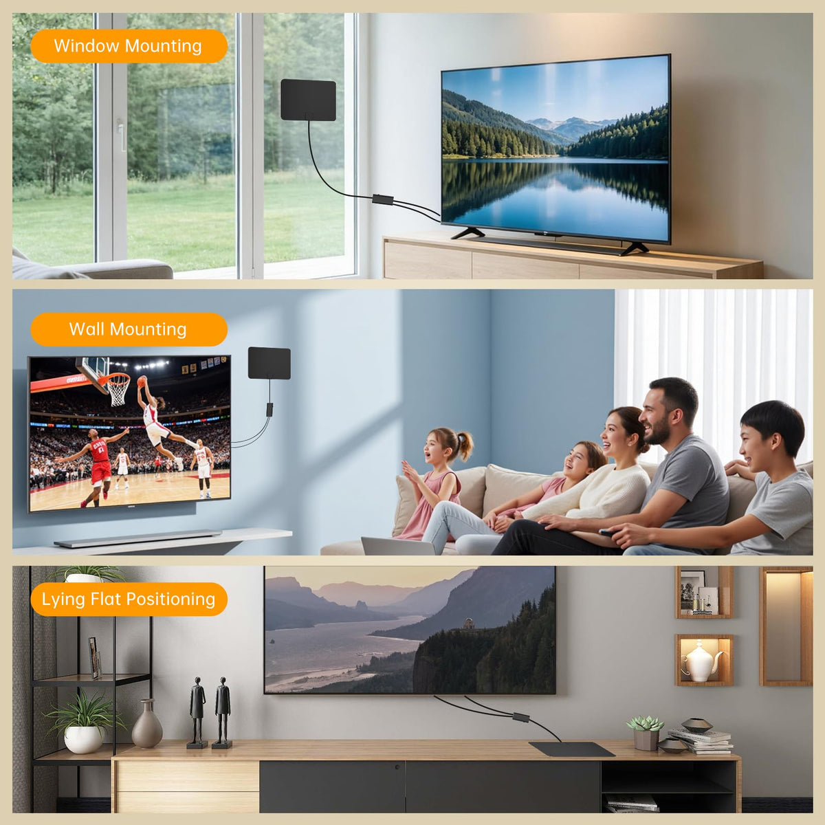 Antena de TV Digital con Amplificador HDTV Largo Alcance para Canales Locales Compatibilidad 4K-1080p Cable 15 Pies