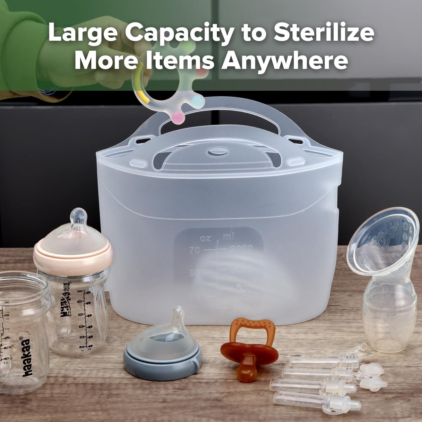 Bolsa de esterilización y vaporización en microondas de silicona Haakaa, 2000ml/70oz de gran capacidad, bolsas de vaporización reutilizables para biberones, extractor de leche, accesorios, chupetes