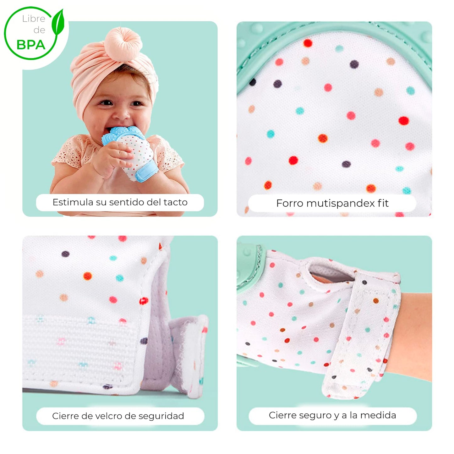 Chupón De Frutas y Papillas + Guante Mordedera, Membrana Sonora, Relieve Estimulante para Bebé, Libre BPA, 3m+ (Chupón Dino Rosa + Guante Rosa)