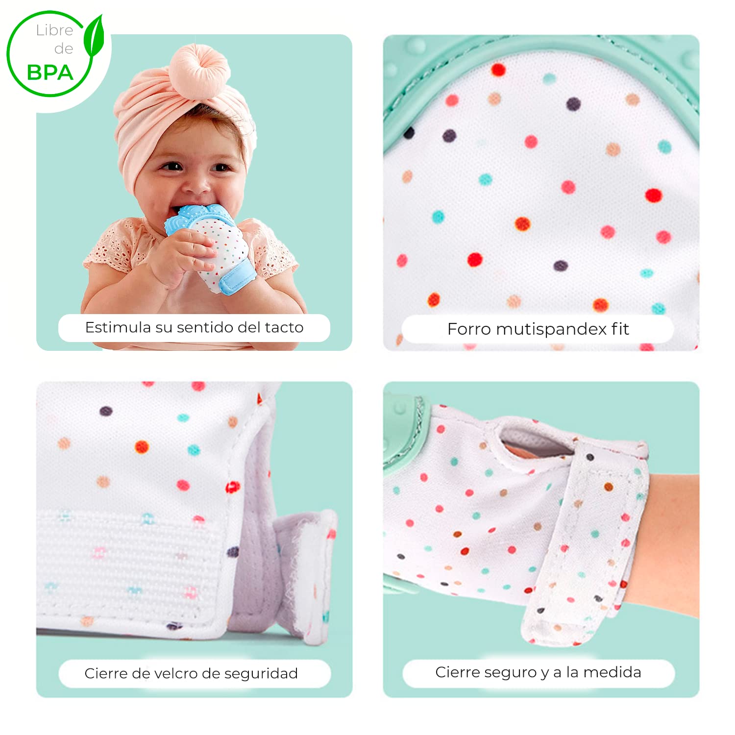 Chupón De Frutas y Papillas + Guante Mordedera, Membrana Sonora, Relieve Estimulante para Bebé, Libre BPA, 3m+ (Chupón Dino Rosa + Guante Rosa)