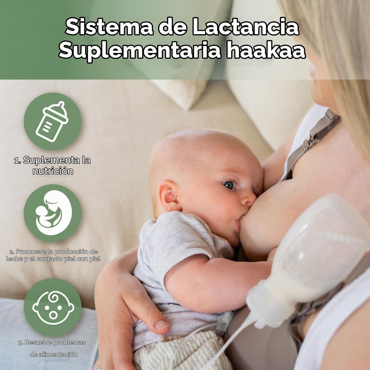 haakaa Set de Tubo y Bolsa para Alimentación Suplementaria, Sistema de Lactancia Suplementaria para Bebés, Sistema de Lactancia SNS, Silicona de Grado Alimenticio, Nuevo Diseño Mejorado con Control de
