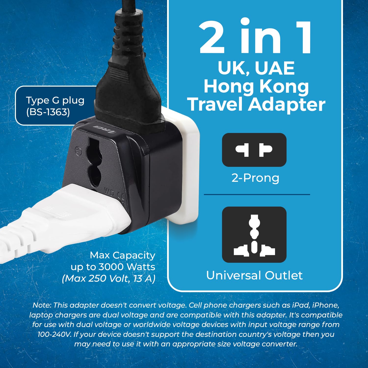 Adaptador Enchufe Tipo G Orei Negro Paquete de 2