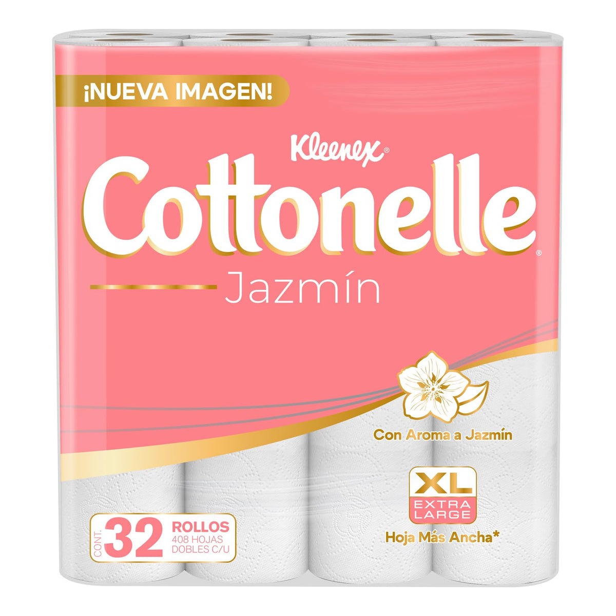 Papel Higiénico Kleenex Cottonelle Jazmín 32 Rollos 408 Hojas Dobles