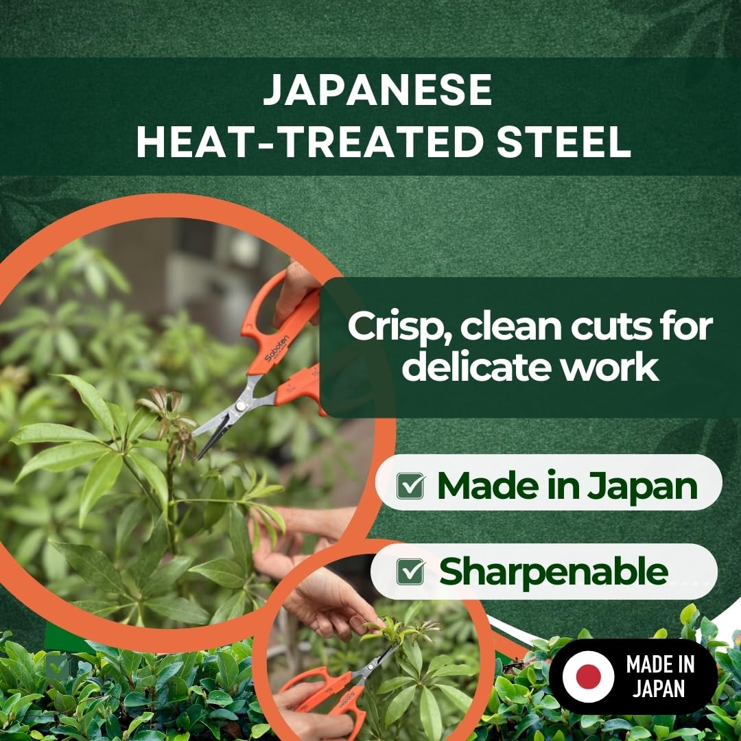 Saboten Tijeras de Cosecha Automáticas 6.3" – Hoja Curva de Punta Fina, Acción Magnética sin Resorte, Acero Inoxidable con Flúor, Mango Ergonómico – forest Originals, Hechas en Japón