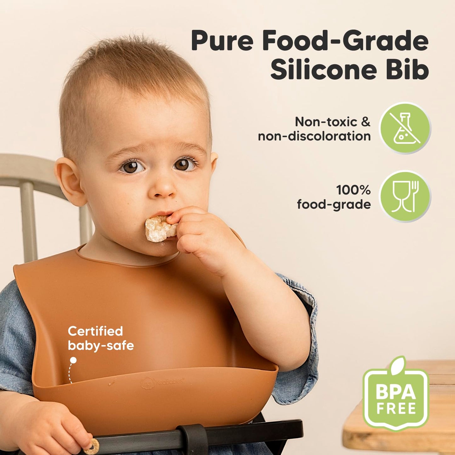 KeaBabies - Paquete de 2 baberos de silicona para comer - Baberos de silicona resistentes de grado alimenticio para bebés, niñas, niños, colector de alimentos grande, limpiar y poner fácilmente,