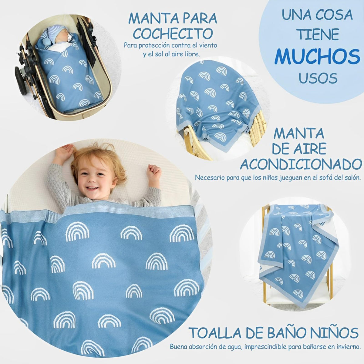 TGHVCQ Manta de bebé, Cobija de para Bebés de Punto de Lujo, Suave Cálida y Acogedora Manta de Abrazo de 90 * 70cm, para Cochecito y Cuna para Recién Nacidos, Bebés e Infantes (Azul)