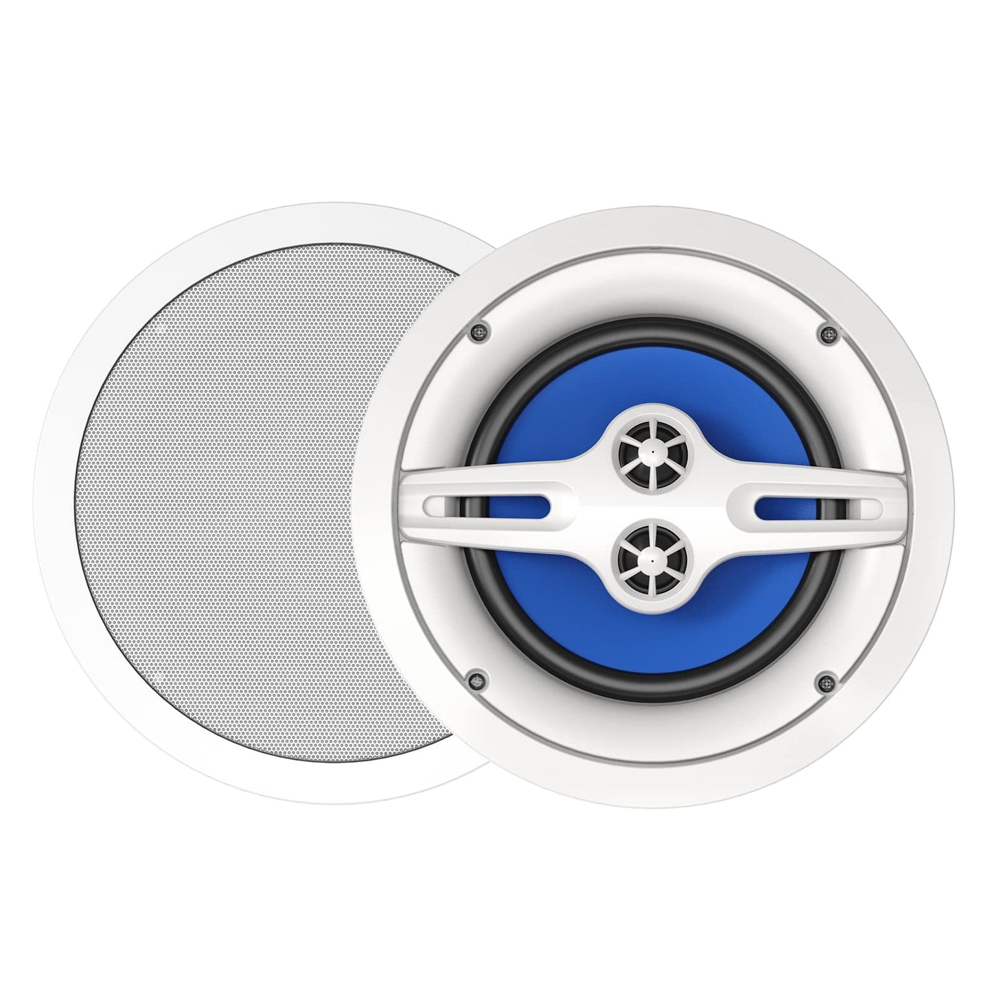 ROCKRIX Audio - Altavoz redondo de 3 vías premium en el techo de 8 pulgadas, doble cúpula de seda de 1 pulgada, diámetro de recorte de 9.5 pulgadas, cada uno, blanco