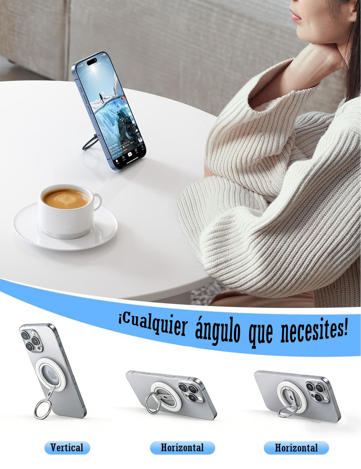 Soporte Magnético YCFXD Negro con Anillo de Doble Cara y Rotación de 360° para Celular Compatible con iPhone y Android