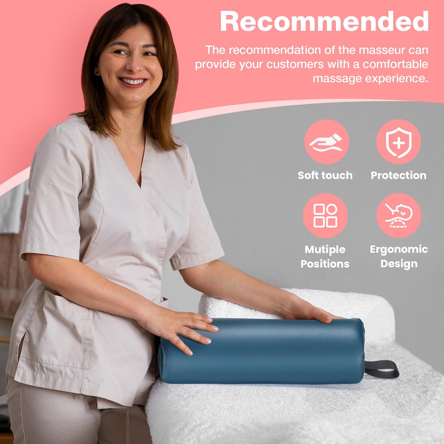 Almohada Noverlife Medio Redondo 14 x 6 x 3 Pulgadas con Asa de Correa de Cuero Sintético