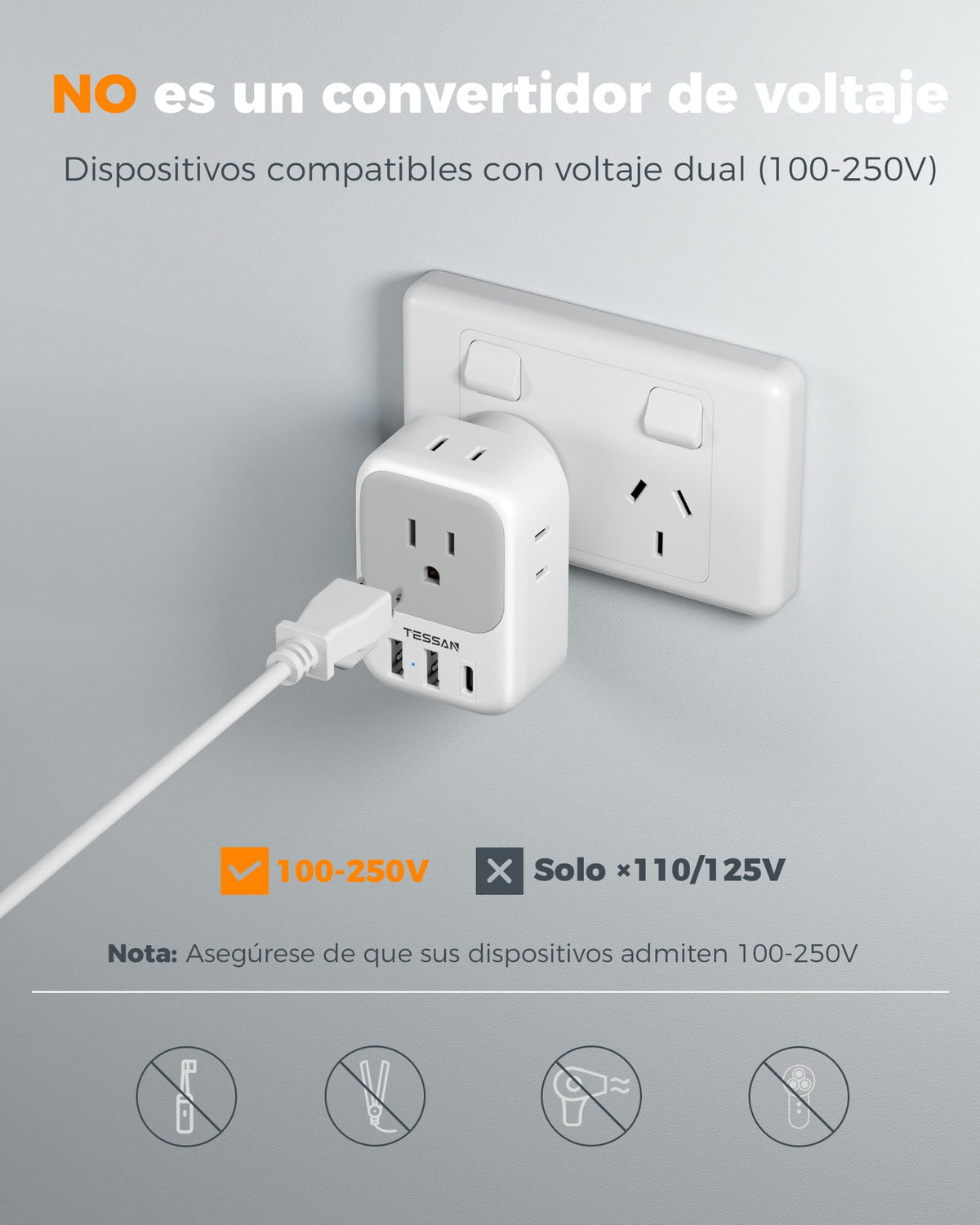 Adaptador de Corriente TESSAN Argentina Australiano Viaje
