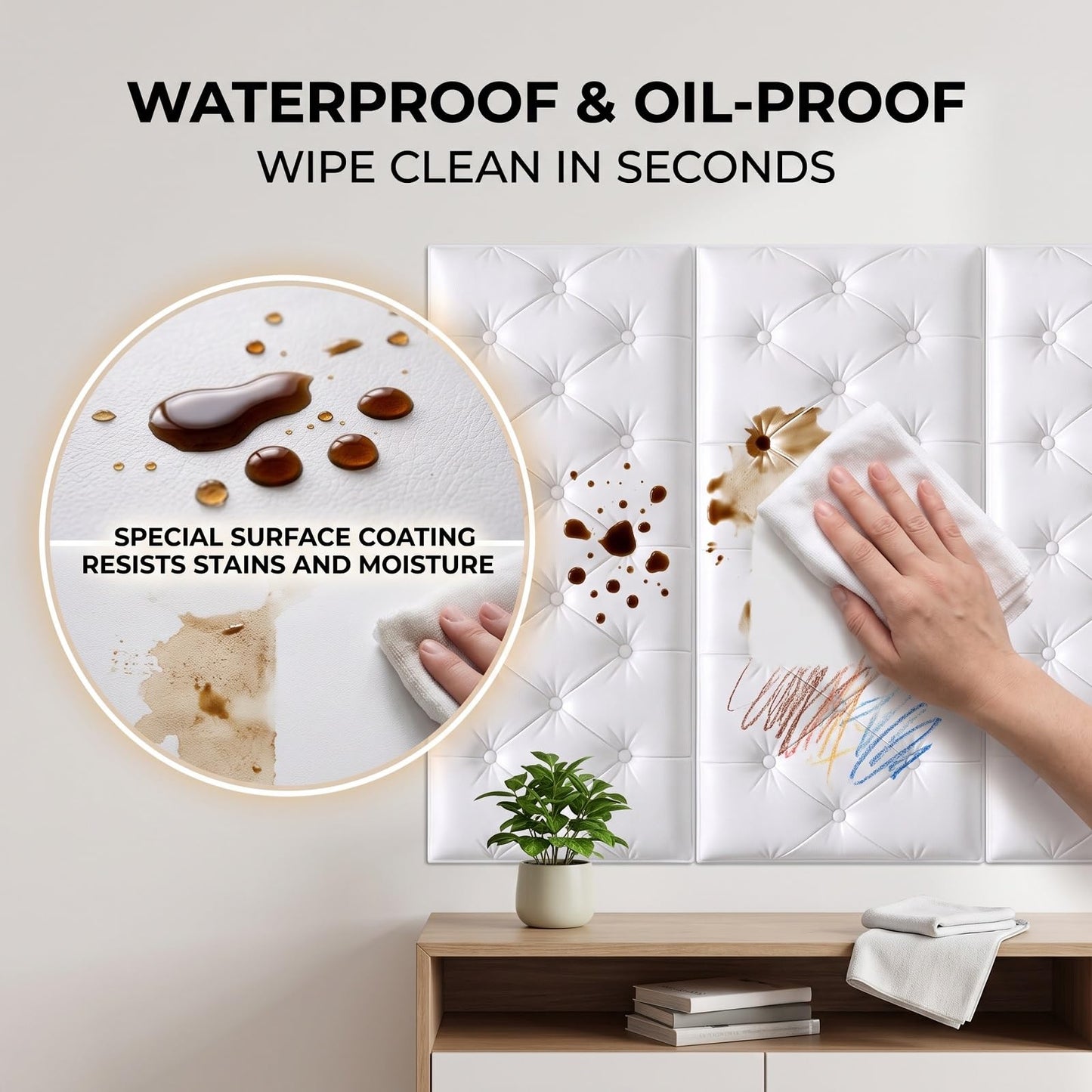 LIANTIAN Acolchado de Pared para niños, Acolchado tapizado para Cuna con adherencia Segura, Adhesivo Protector anticolisión para Pared para Dormitorio o Sala de Juegos(White,70 * 35 cm)