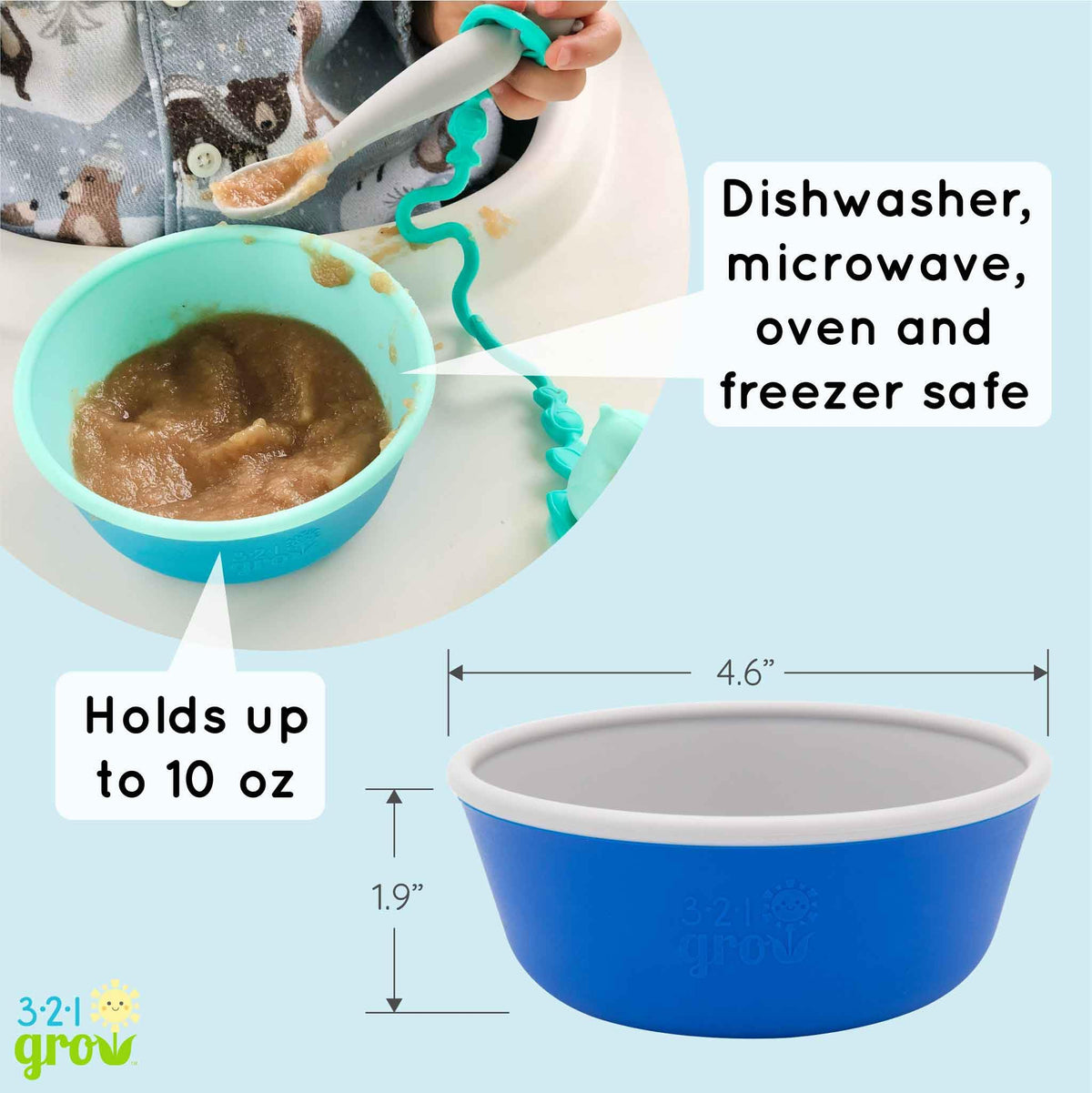 321 Grow Easy Scoop & Hold Bowl Set • tazón de silicona para bebés, niños pequeños • Juego de 2 cuencos | 6 meses | Apto para lavaplatos y microondas (medianoche)