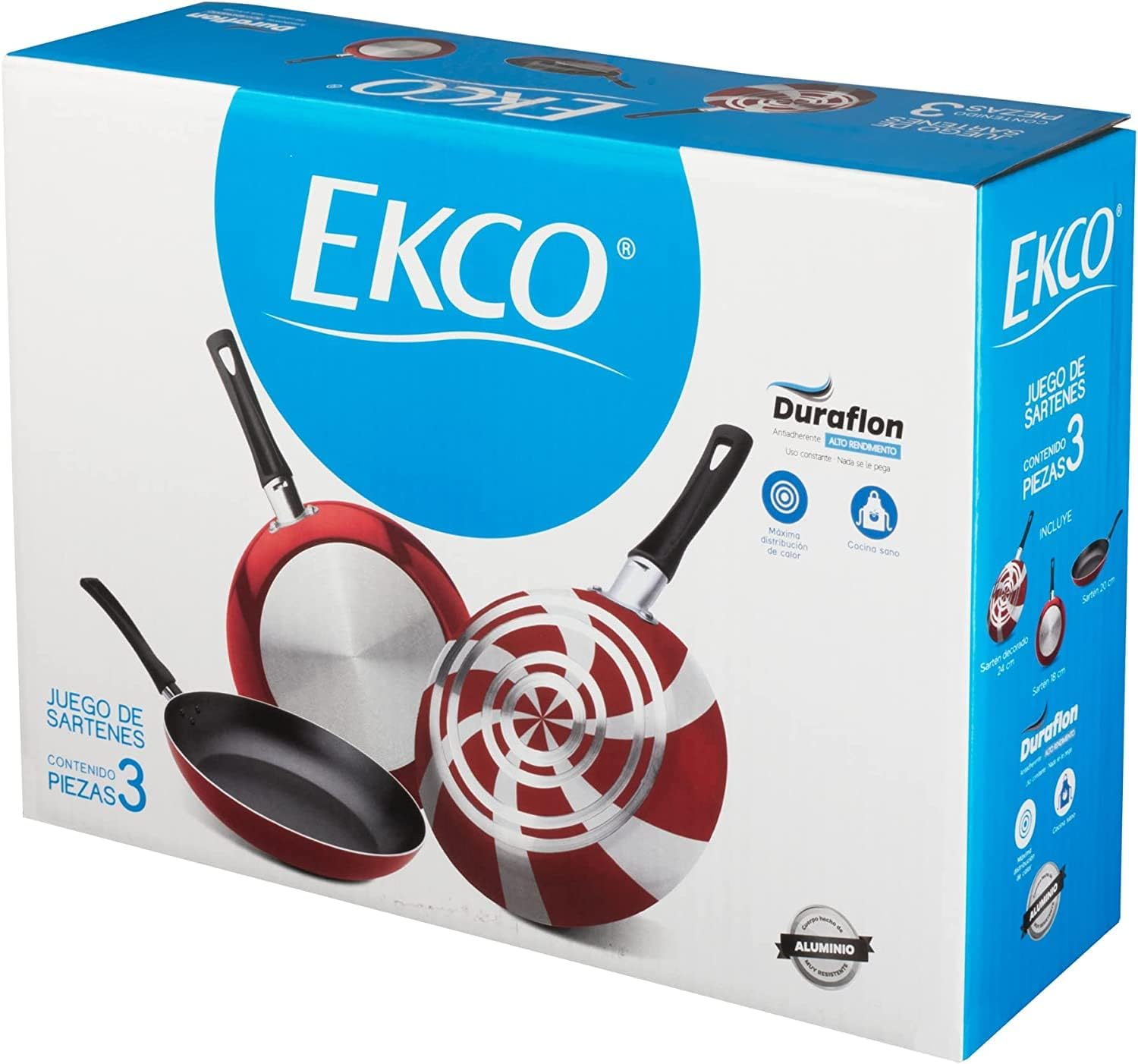 Juego de Sartenes Ekco Caramelo con Antiadherente de Aluminio 3 Piezas