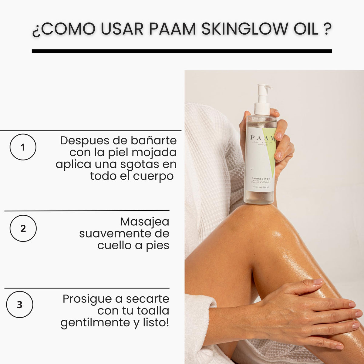 PAAM | SkinGlow Oil – Aceite Corporal Hidratante y Regenerador, Aloe Vera y Vitamina E, aceite corporal de rápida absorción, deja tu piel suave y luminosa sin dejar residuos 300 ml