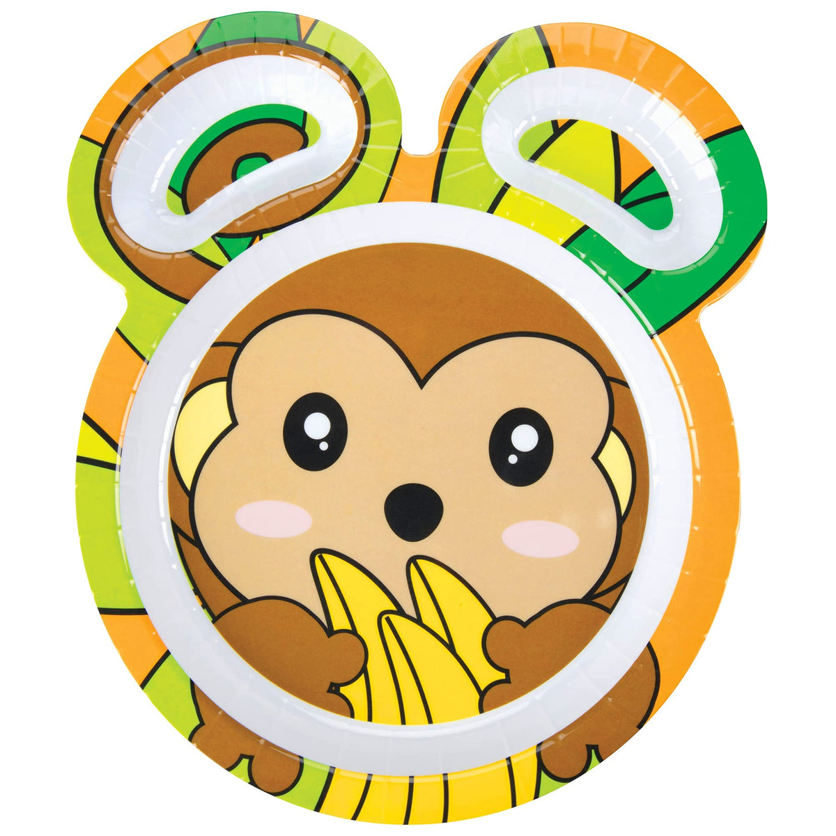 Zoo Friends Mealtime Feeding Plates - Set of 4 Different Cute Animal Dishes for Kids - Panda, Alligator, Tiger & Monkey - Divided Compartments, Melamine, BPA Free, Dishwasher Safe