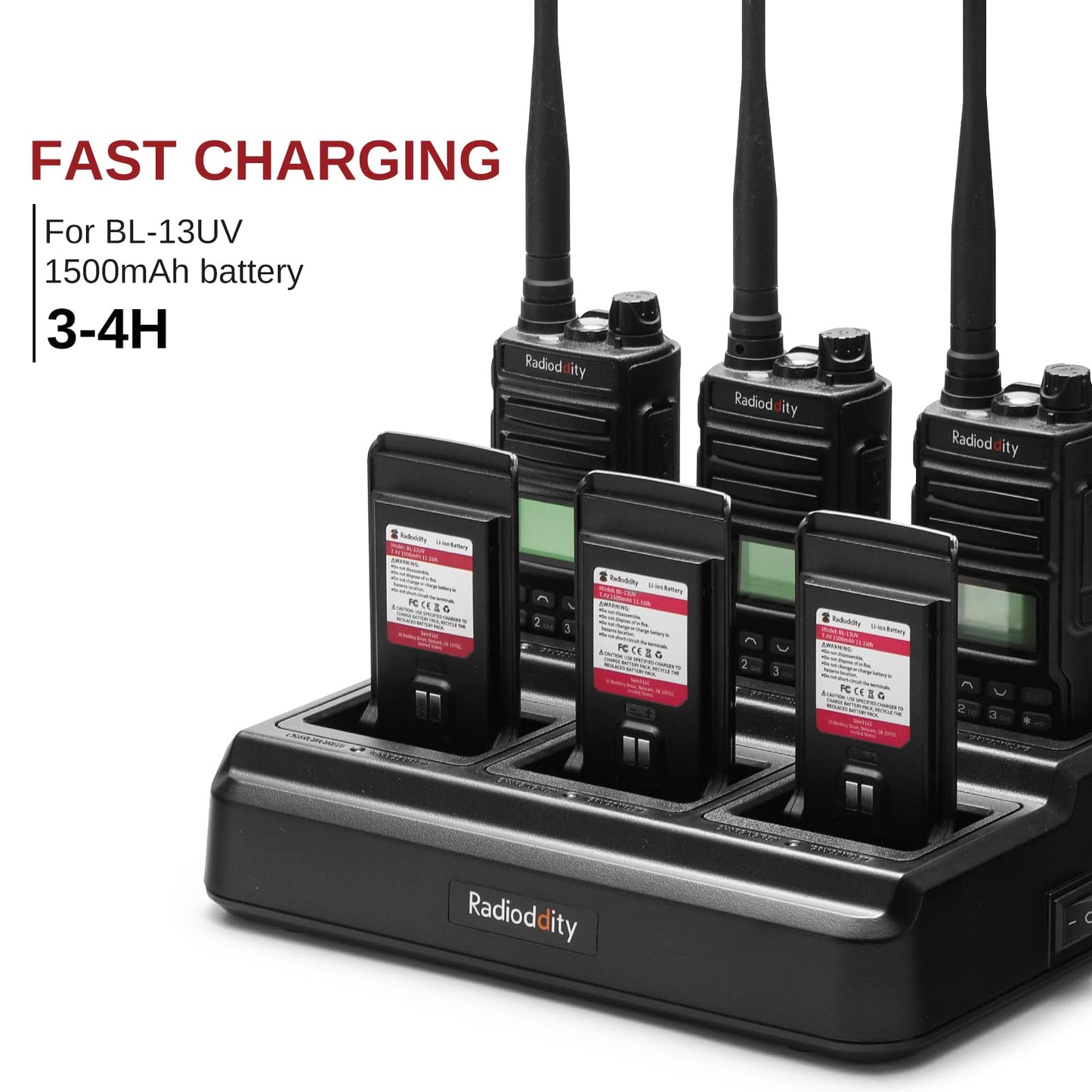 Cargador de Seis Vías Radioddity Compatible con Batería BL-13UV para Radios Portátiles