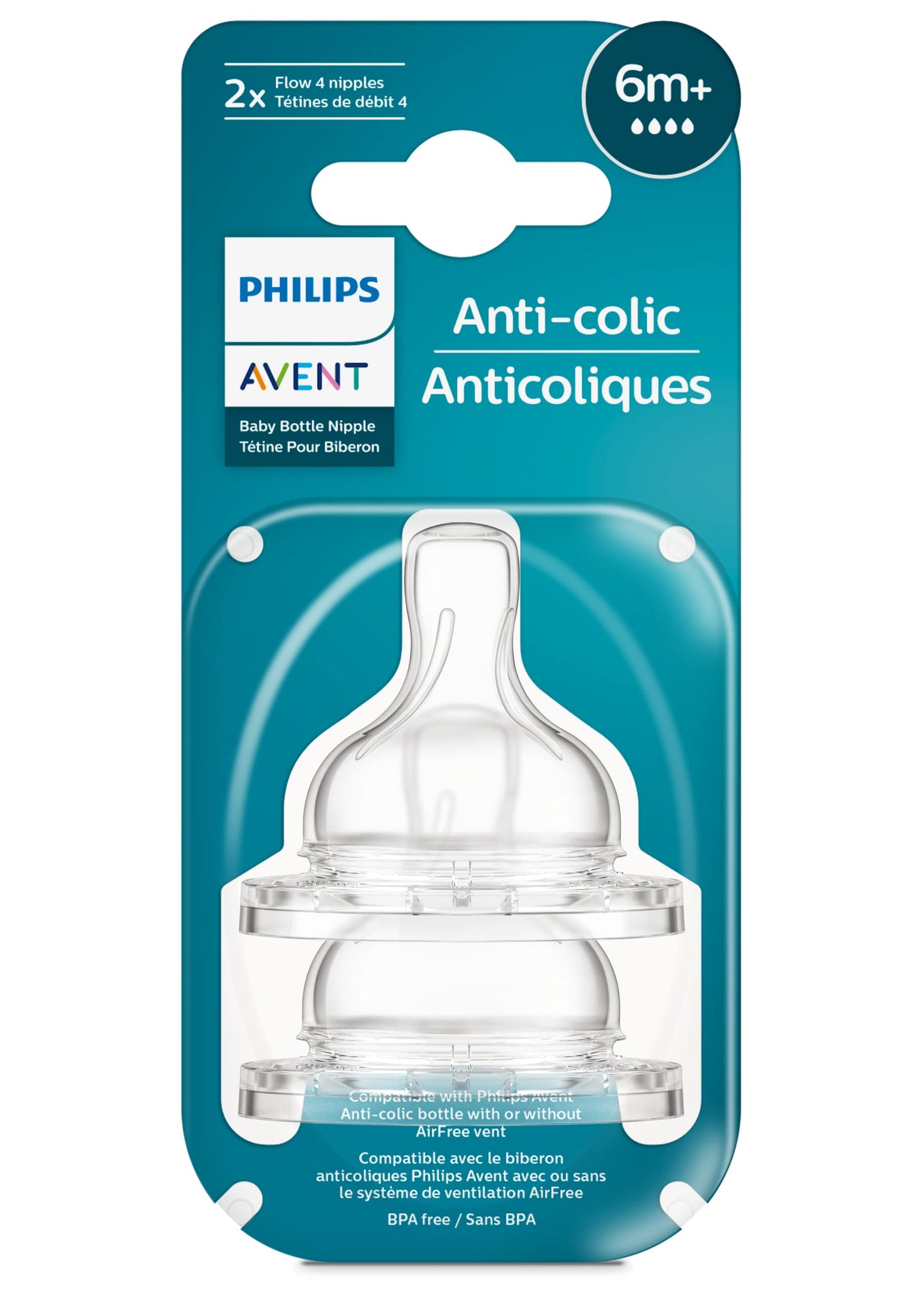 Philips Avent SCY764/02 - Biberón anticólico de flujo 4, 2 unidades