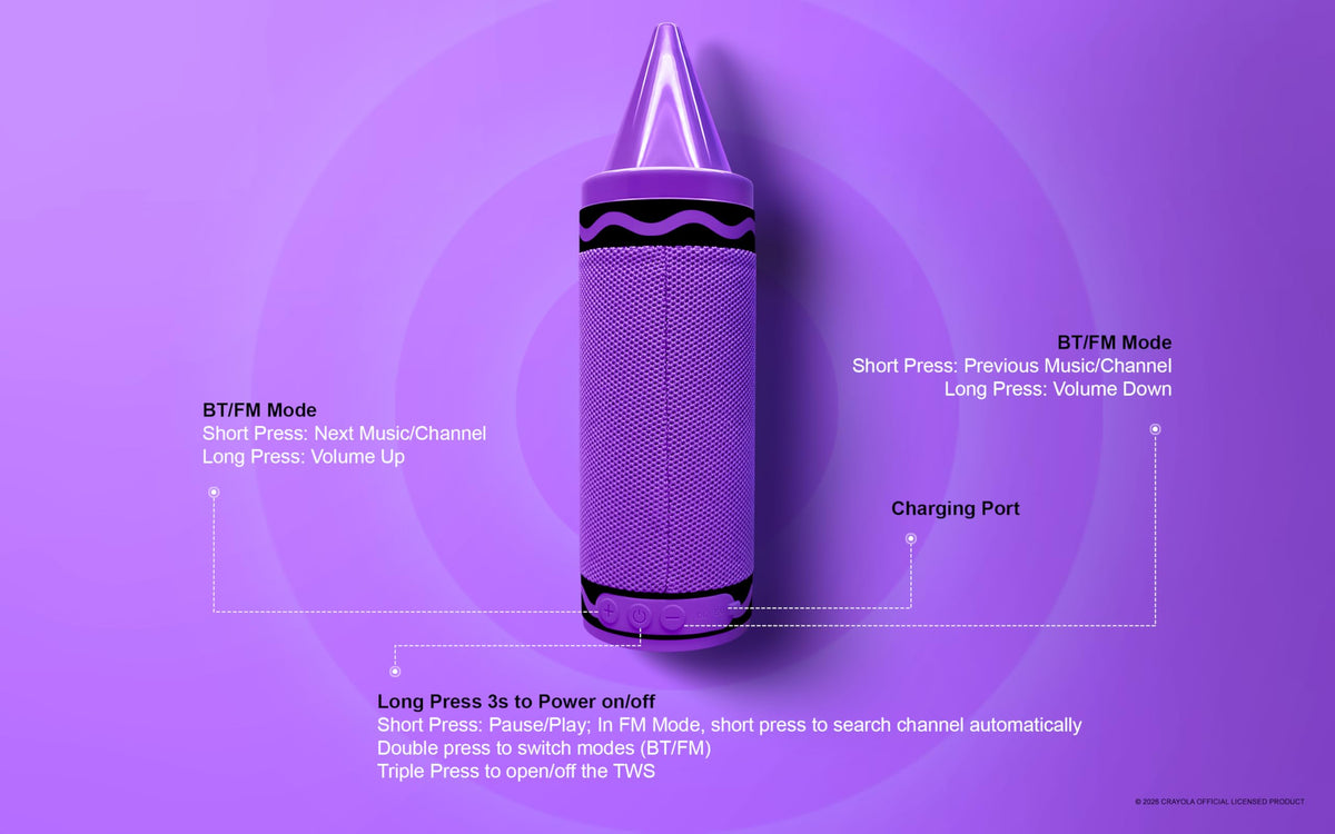 Altavoces Bluetooth Crayola Inalámbricos en Forma de Crayón con Sonido HD para Niños