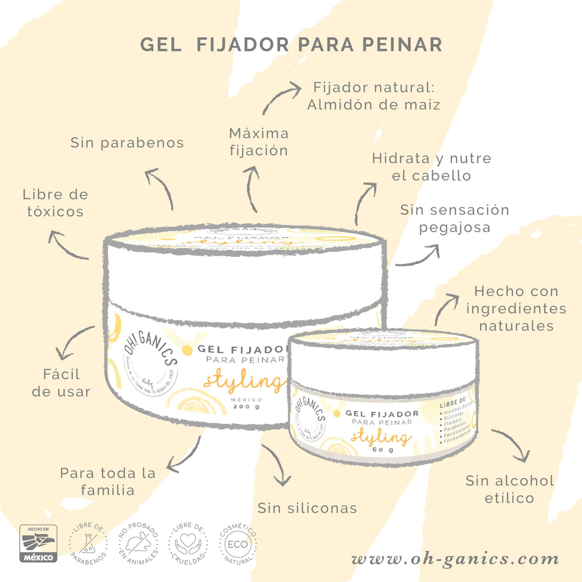 OH! GANICS Gel Fijador para Peinar a tu Bebé 200 gr