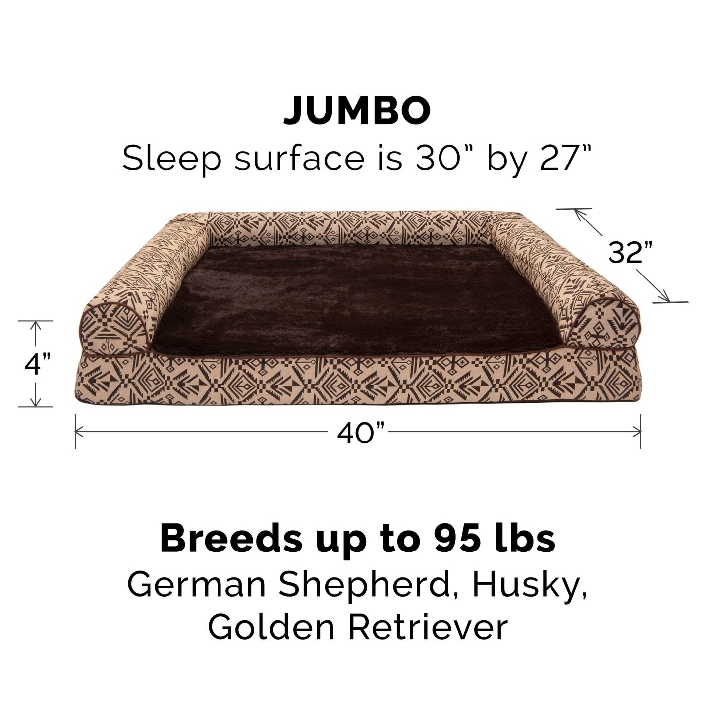 Furhaven XL Orthopedic Dog Bed Plush & Southwest Kilim Decor Sofa-Style w/Removable Washable Cover - Desert Brown, Jumbo (X-Large)