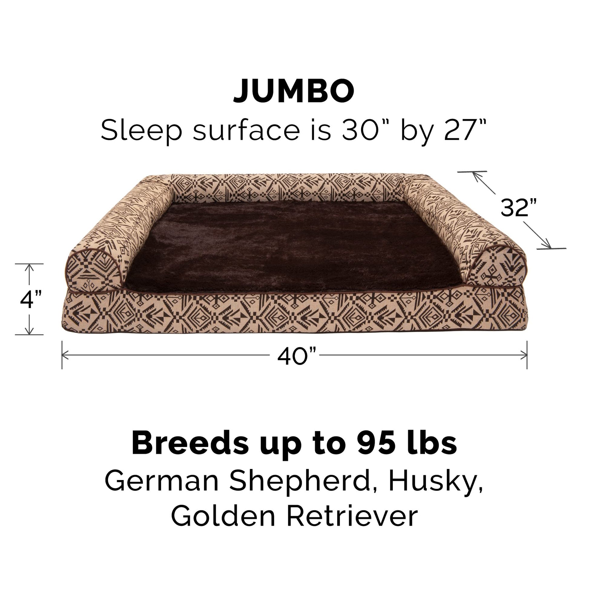 Furhaven XL Orthopedic Dog Bed Plush & Southwest Kilim Decor Sofa-Style w/Removable Washable Cover - Desert Brown, Jumbo (X-Large)