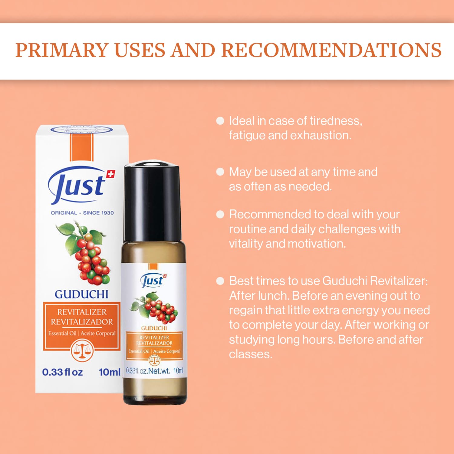 SwissJust Guduchi Revitalizer Roll-On Aceites esenciales de 5 ml por . Extracto de Guduchi, con aceite de limón, aceite de romero, alcanfor y aceite de lavanda te revitaliza y te ayuda a recuperar tu energía perdida