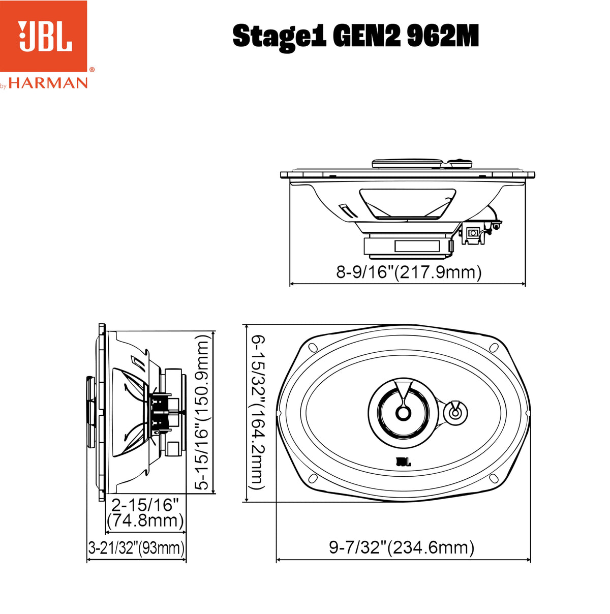 Altavoces Ovalados JBL Stage1 GEN2 962M Negro de Harman Kardon con 70 W RMS y 560 W MAX para Coche