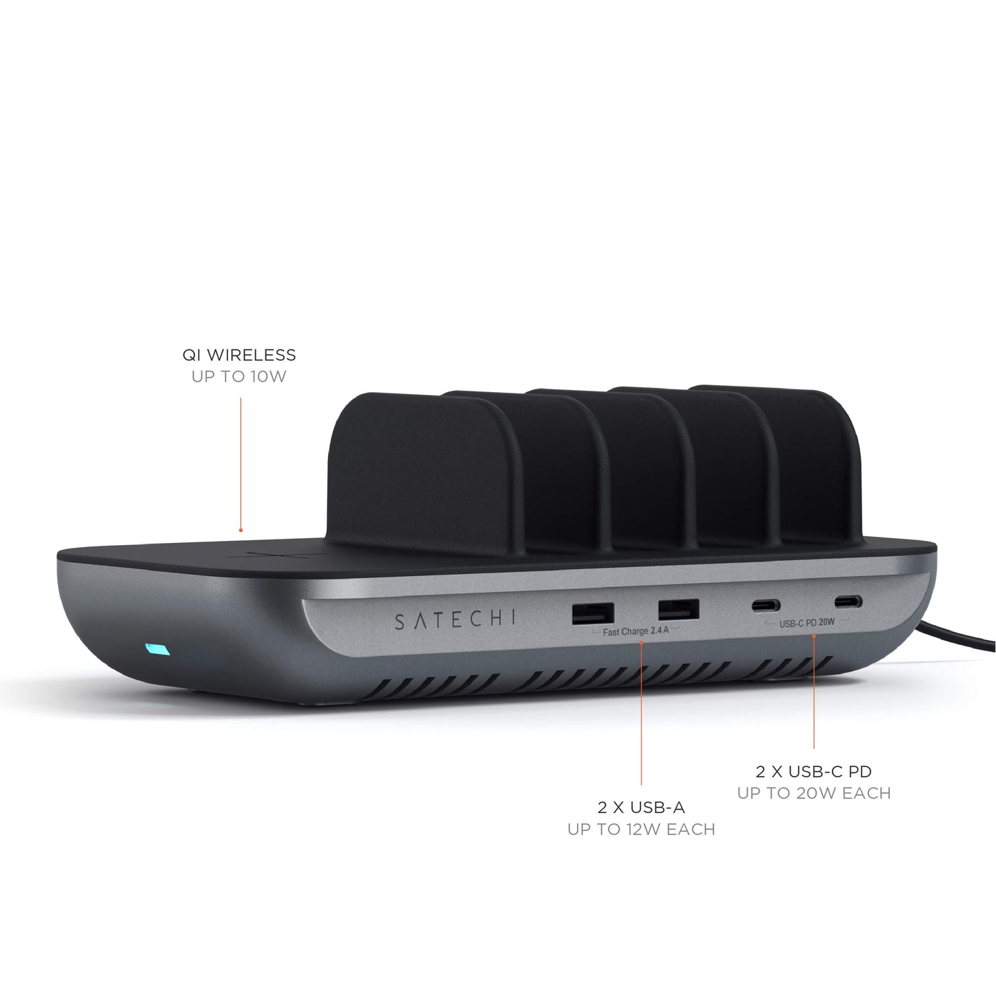 SATECHI Dock5 Estación de Carga Multi Dispositivos con Carga Inalámbrica - Cables por Separado - para M2/ M1 iPad Pro/Air, iPhone 15 Pro Max/15 Pro/15/15 Plus, iPhones 14/13/12/11, AirPods 2/1