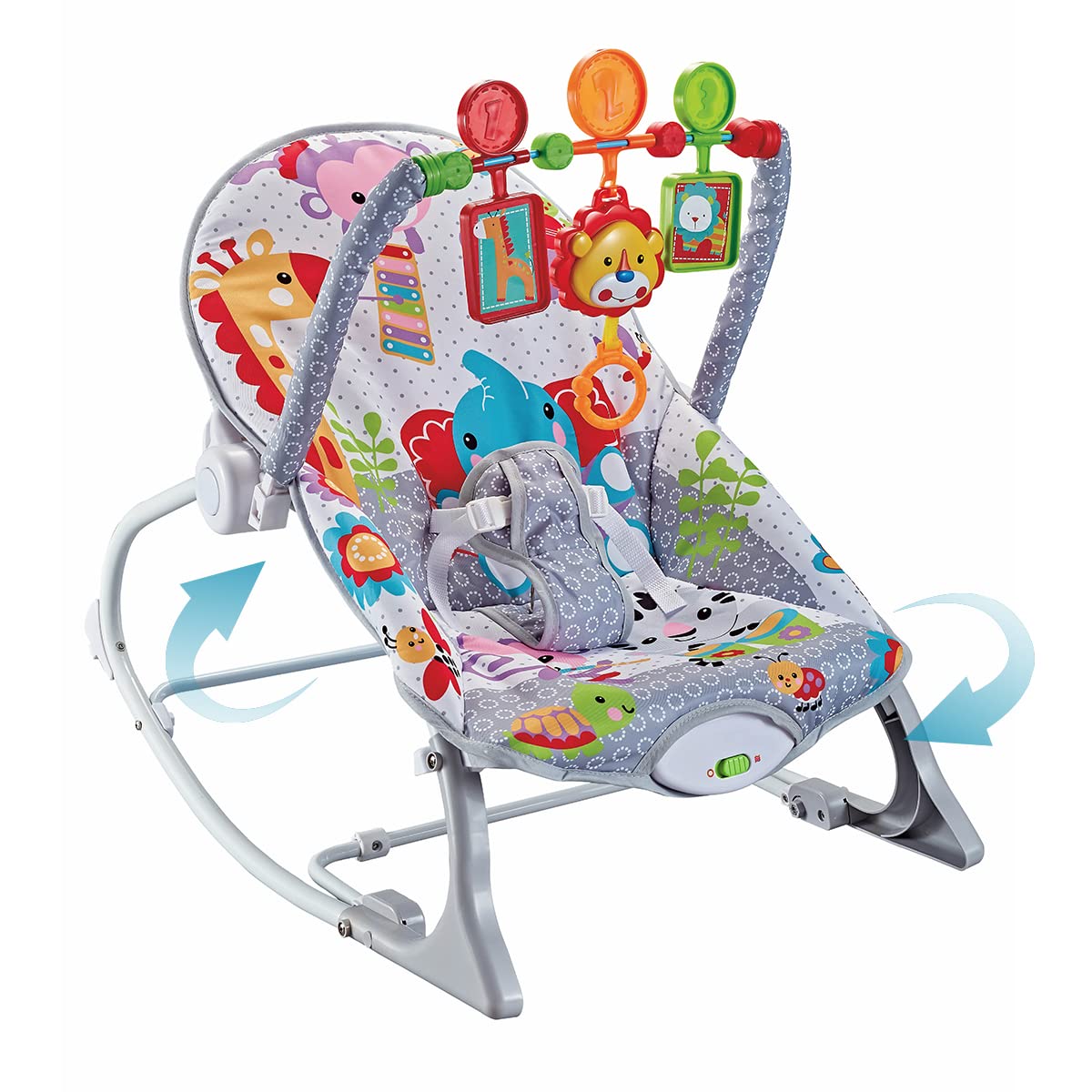 Silla Mecedora Musical Raganet Gris con Barra de Juguetes Desmontable para Bebés y Niños Pequeños