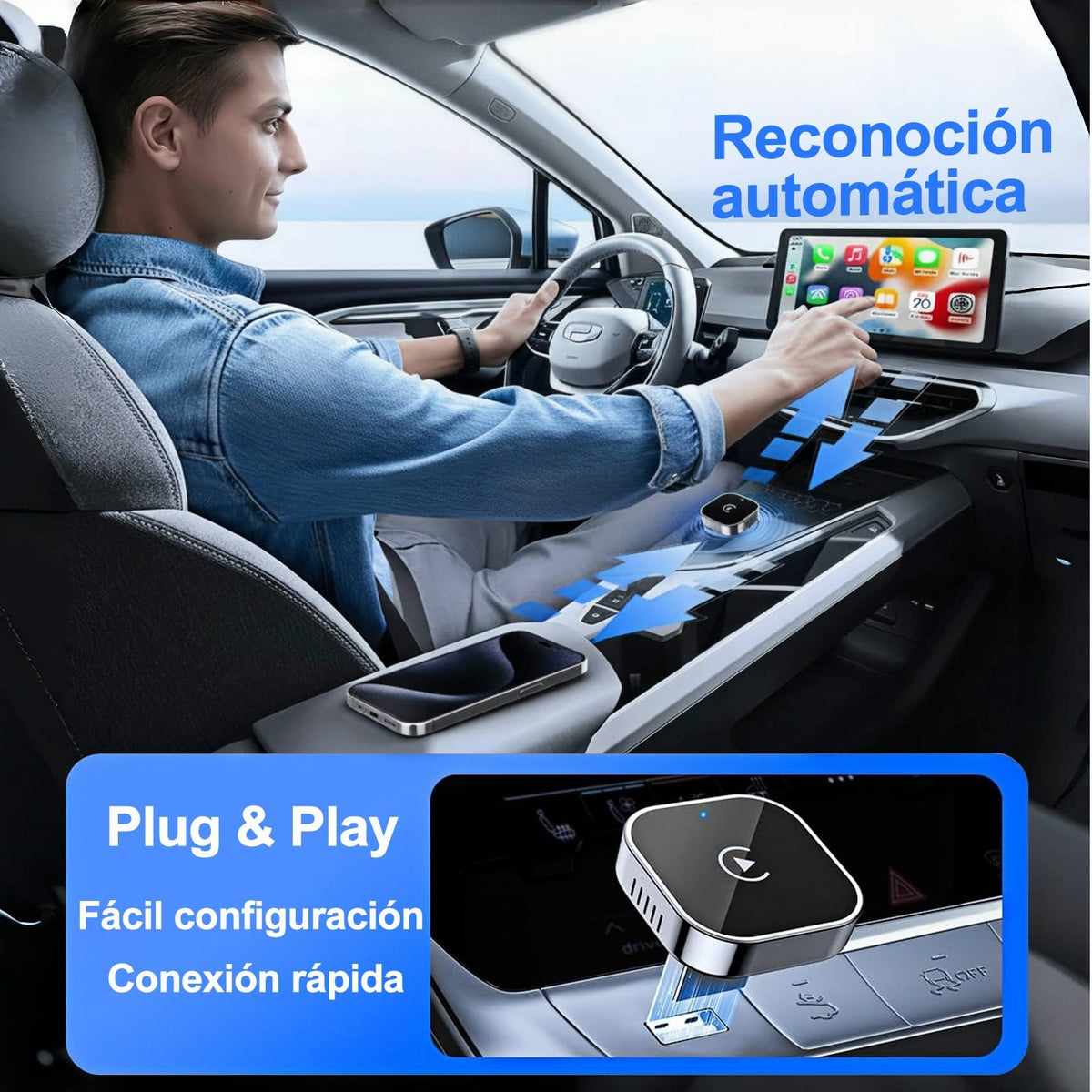 Adaptador Inalámbrico ZytaraX Negro para CarPlay Conexión Inalámbrica