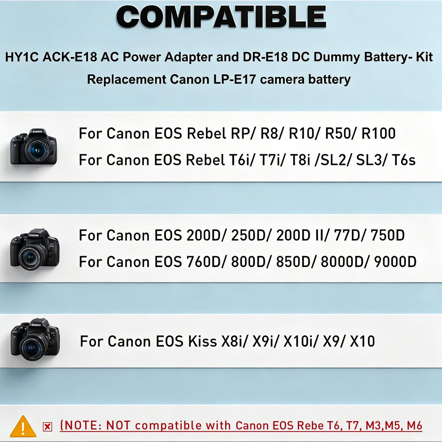 ACK-E18 DR-E18 Adaptador de fuente de alimentación de CA Kit de acoplamiento de CC de repuesto LP-E17 para cámaras Canon EOS Rebel T6i T6s T7i SL2 SL3 750D 760D 800D 77D 200D 250D Kiss 8000D X8i DSLR