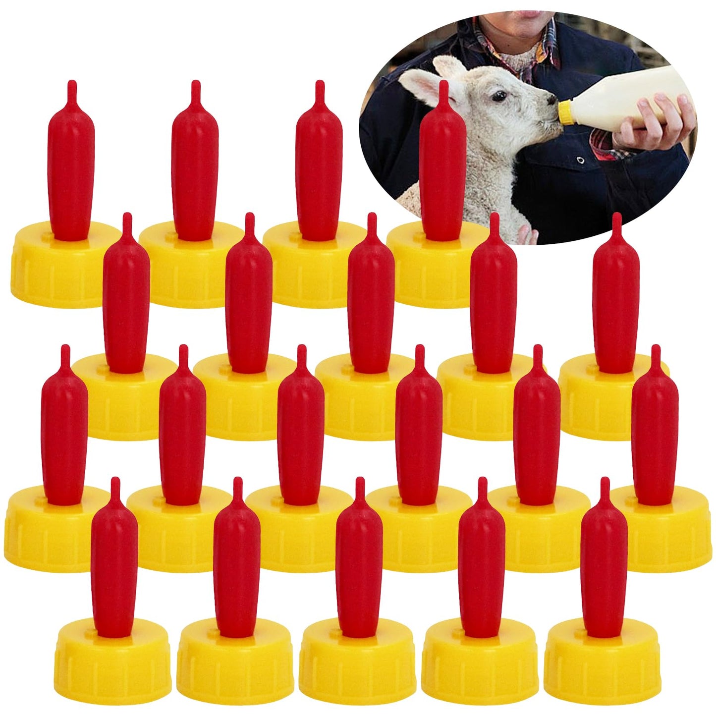 20 chupetes de goma suave para pezones de cabra para alimentar a cachorros, potro, pantorrilla, animales pequeños, atornillados, botella de coque de coque (amarillo)