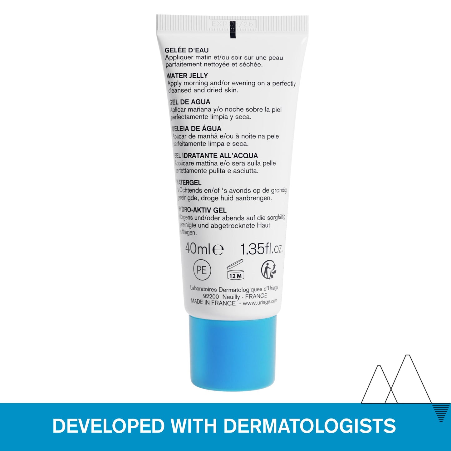 Uriage Eau Thermale gel hidratante con Ácido Hialurónico 40ml - 24H Hidratación Intensa y luminosidad. Gel facial fundente ligero y fresco para pieles normales a mixtas - Efecto refrescante y aroma fresco - No comedogénico