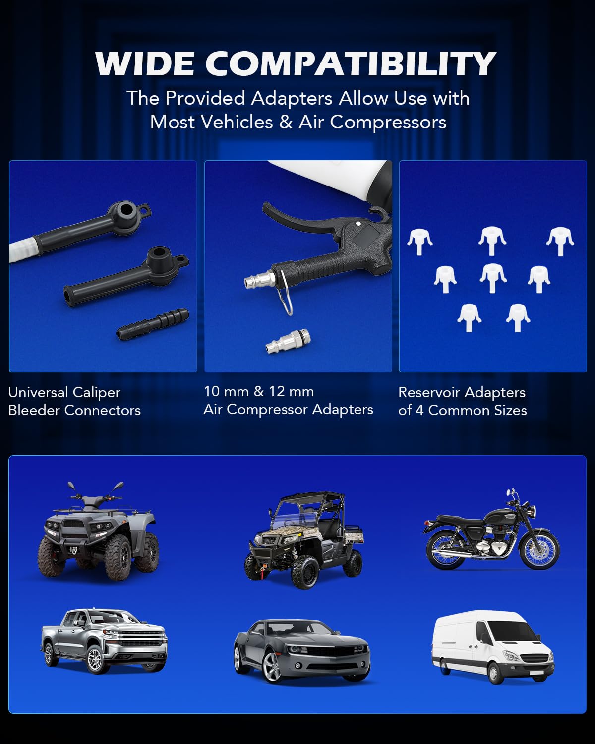 Kit de Purga de Frenos Neumáticos Orion Motor Tech 0,8 qt con Adaptadores de Cilindro Maestro para Purga Eficiente