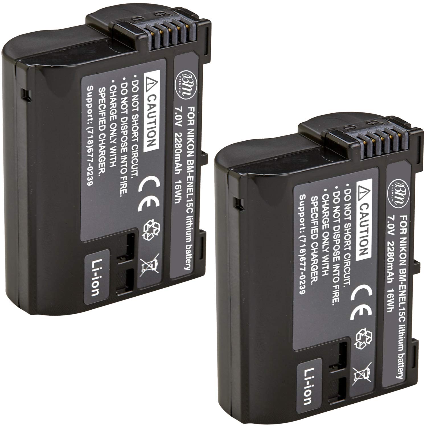 BM Premium - Paquete de 2 baterías EN-EL15C de alta capacidad para Nikon Zf, Z5, Z6, Z6 II, Z7, Z8, Z7II, D780, D850, D7500, 1 V1, D500, D600, D610, D750, D800, D810, D81010000000 A, D7000 A, 0,