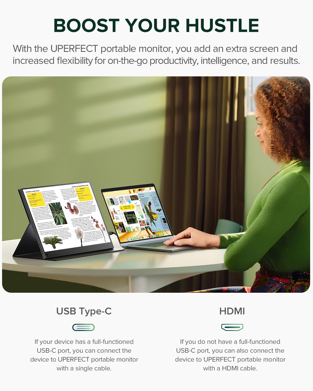 UPERFECT Monitor portátil 2K, monitor portátil de 16 pulgadas, 2560 x 1600, QHD, HDR, FreeSync, con VESA y funda inteligente, IPS mate, cuidado de los ojos, segunda visualización externa para PC,