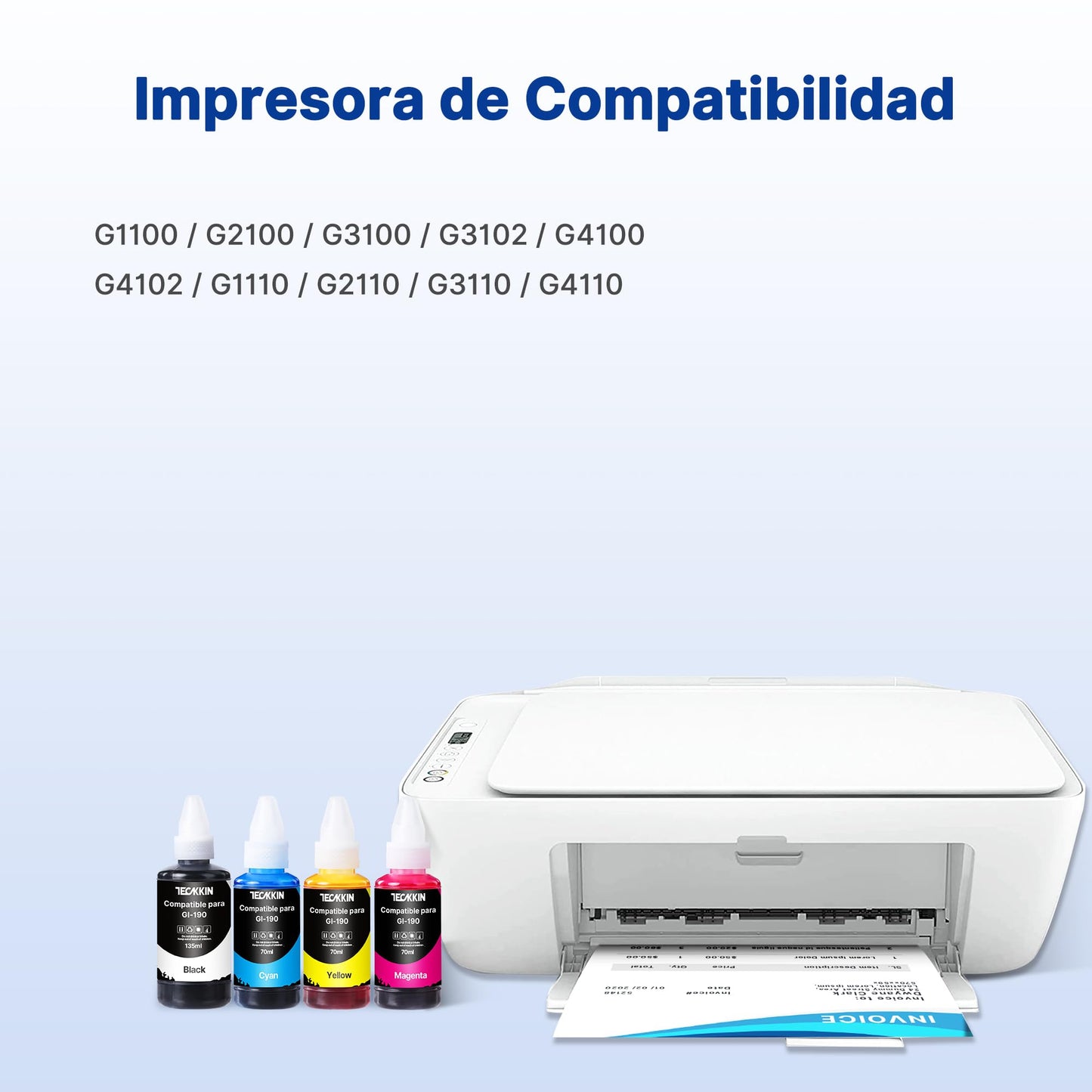 Botella de Tinta TECKKIN Reemplazo Compatible para Canon PIXMA G1100 G1110 G2100 G3100 G3102 G3110 G4102 G4110 4 Botellas