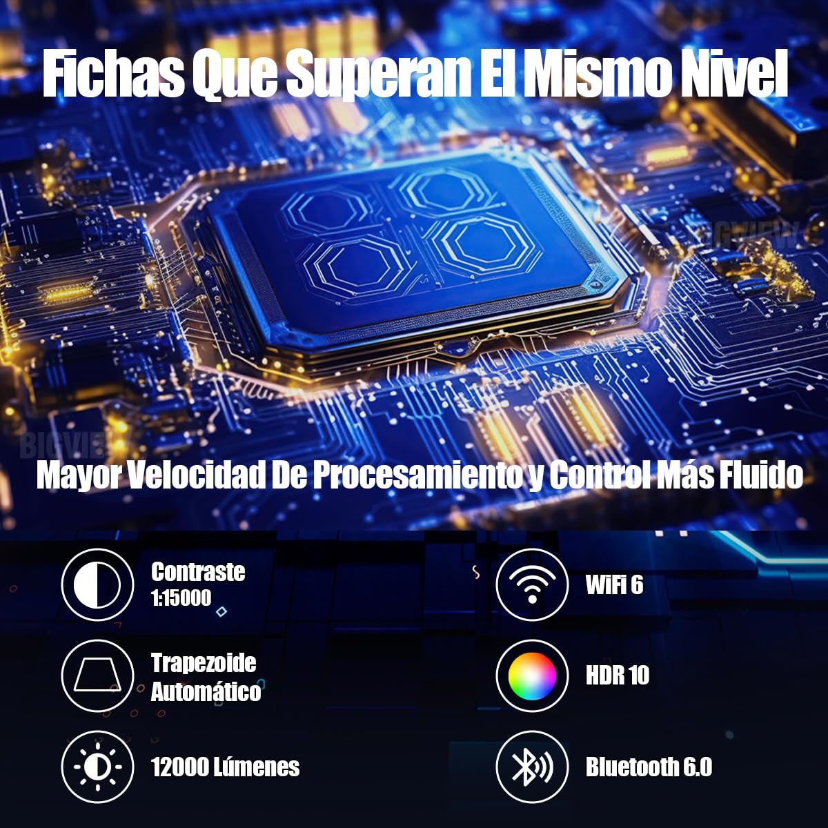 BIGVIEW Proyector 4K Con Enfoque Automático, Bluetooth WiFi 5G, Soporte 8K, 12000 Lúmenes, Portátil Inteligente Con Android 9 Para iOS/Android/PS5/TV Stick
