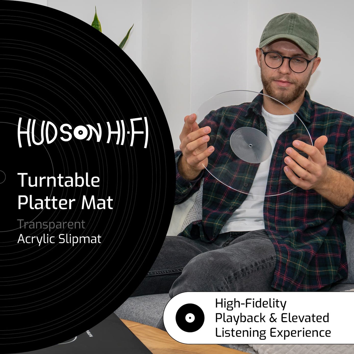 Hudson Hi-Fi Estera giratoria de acrílico - LP Slipmat para tornamesas y Tocadiscos de Vinilo - Transparente