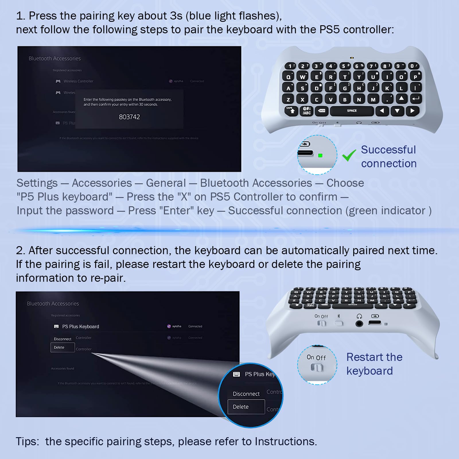 Teclado Retroiluminado Verde MoKo Blanco con Altavoz y Jack de Audio para Controlador PS5