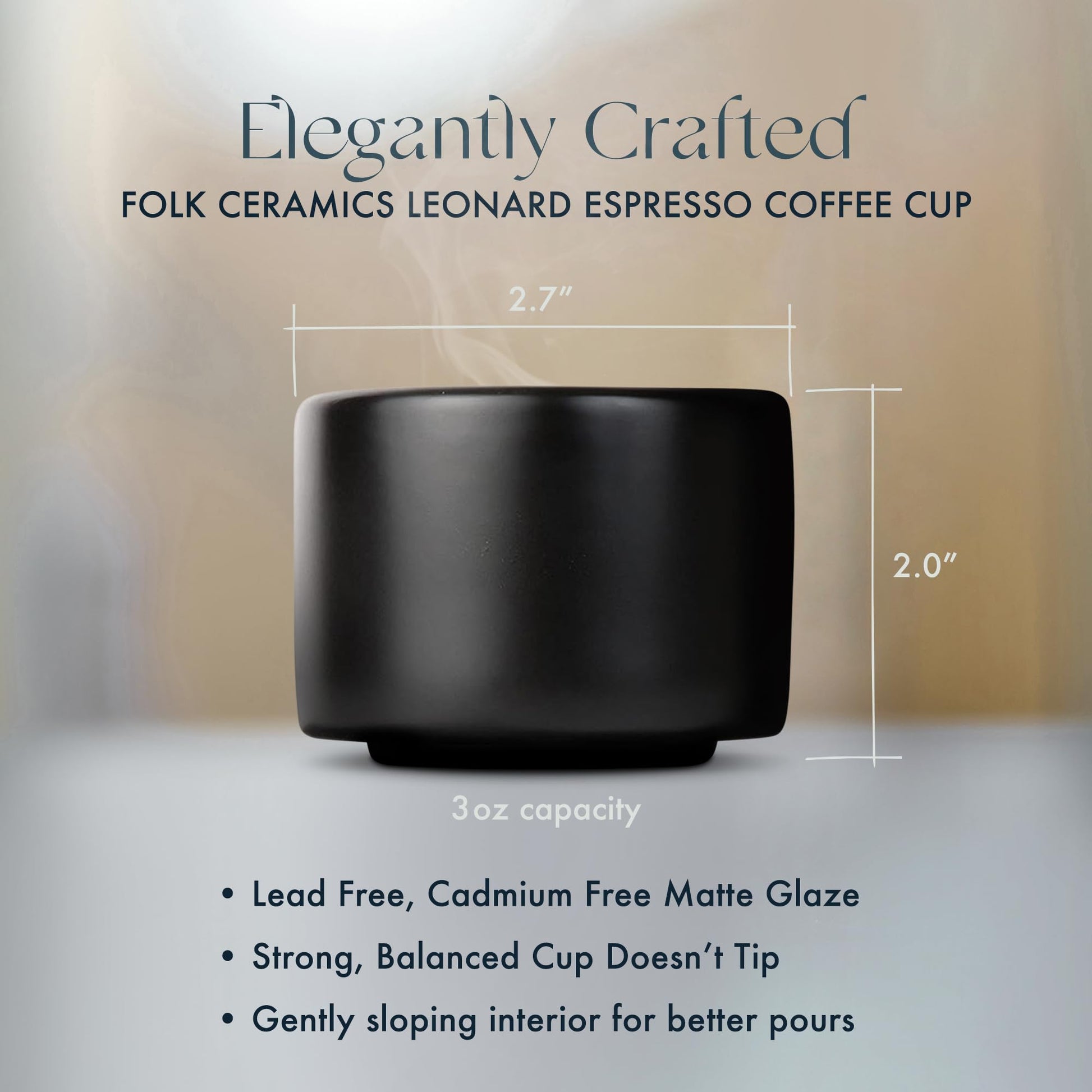 Folk Ceramics Leonard Tazas de café expreso de cerámica | Modernas tazas apilables demitasse para espresso, paredes gruesas, sin mango, duraderas, aptas para lavaplatos y microondas, juego de 2, 3
